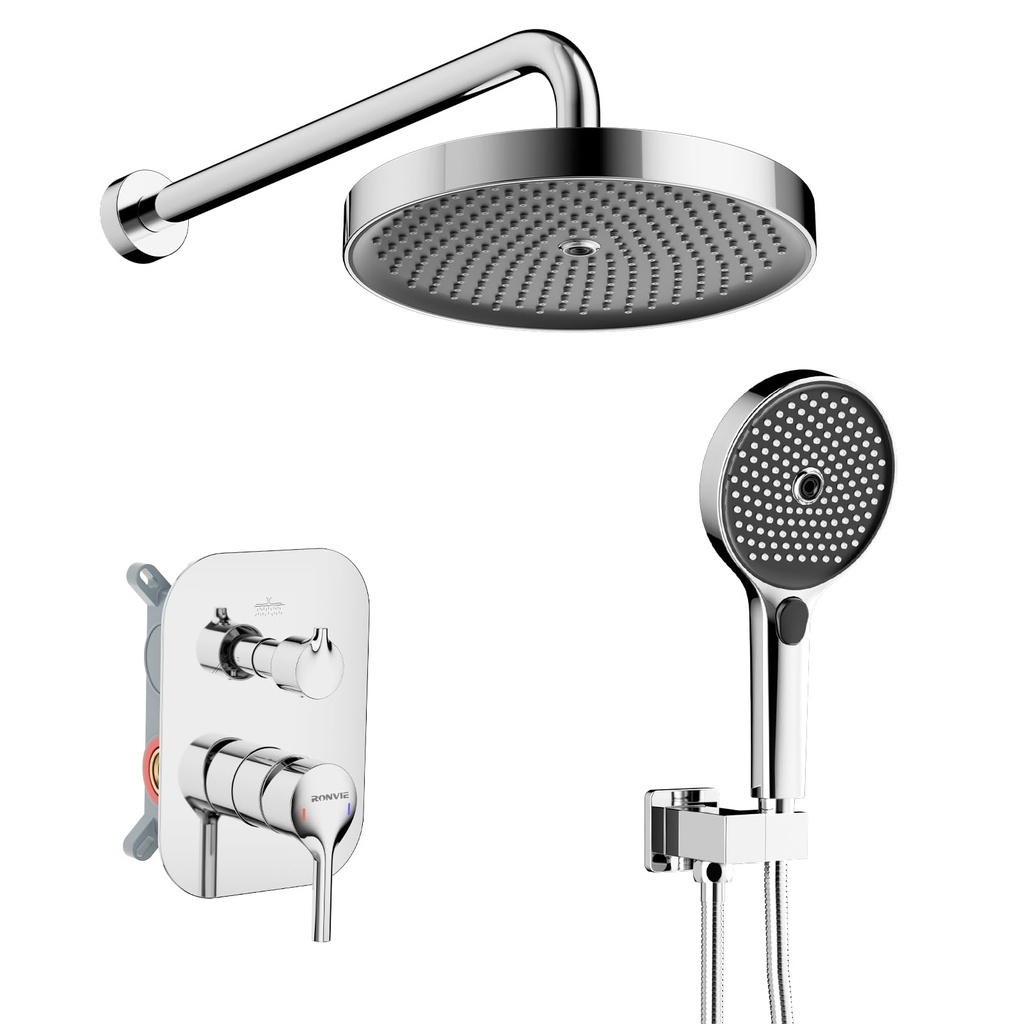 Ronvie Concealed Shower Mixer Set, 2-Outlet Brass Shower System with 10 Inch High Pressure