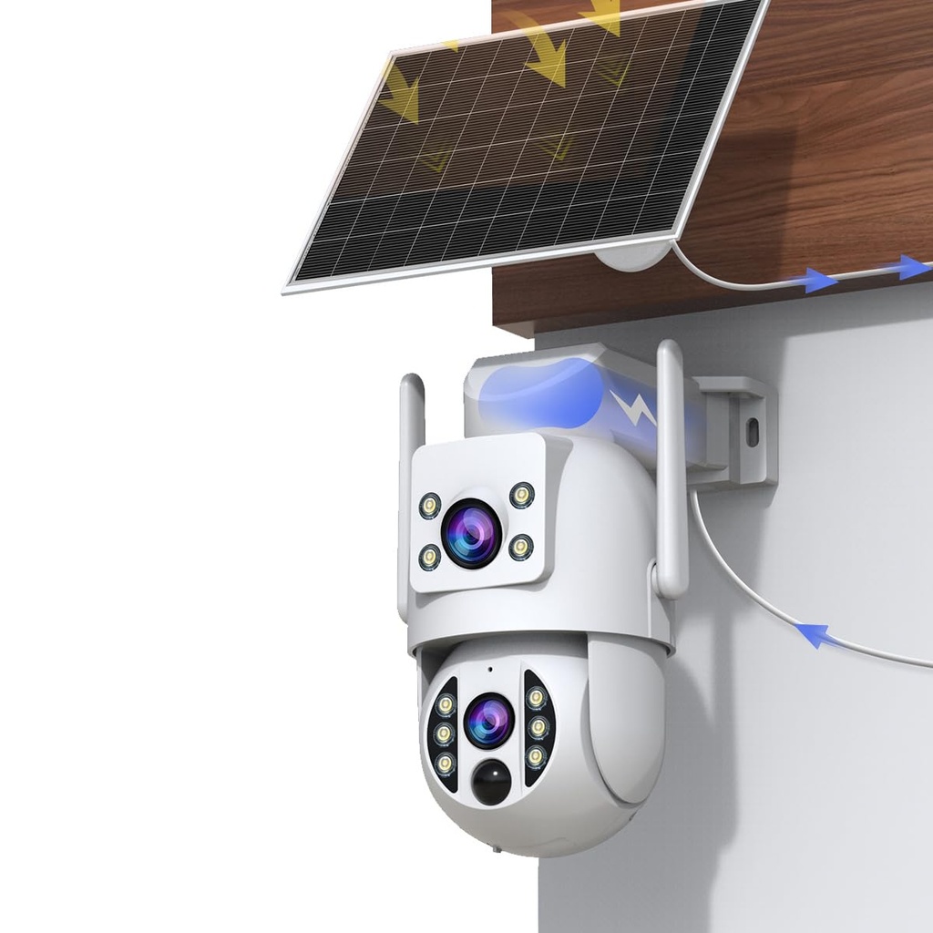 JOOAN Solar Security Camera Outdoor Wireless WiFi 2Kx2 360??PTZ Cam Dual Lens 9000mAh Battery
