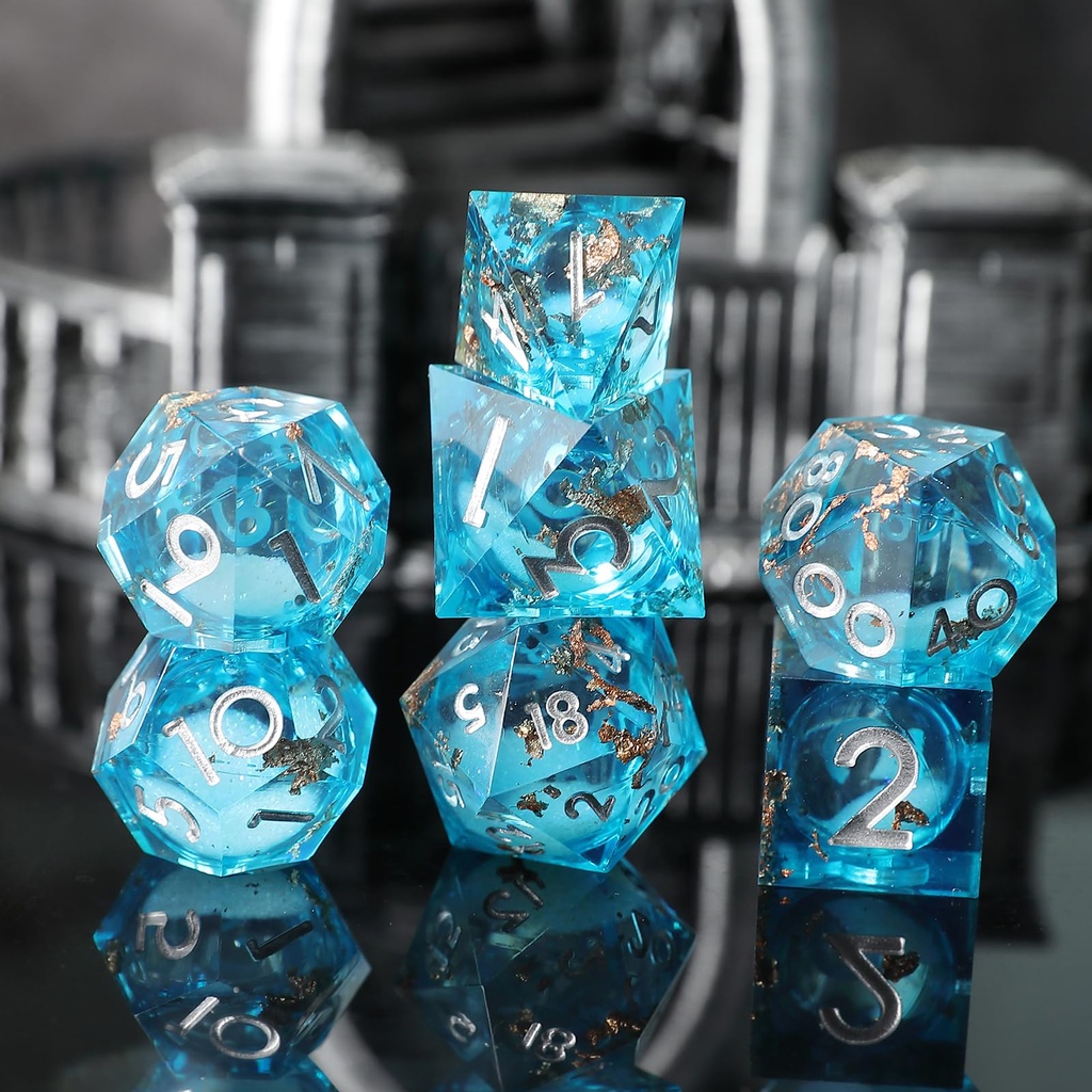 Elifel Liquid Core DND Dice Set 7pcs, Gold Foil Themed RPG Dice, Resin Material, Perfect fo