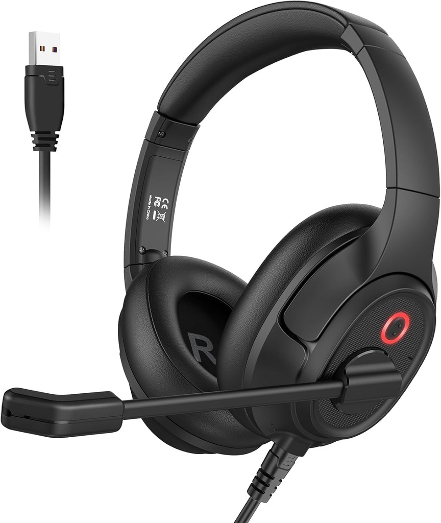 EKSA H2 USB Headset with Microphone for PC Laptop, Computer Headsets with Noise Canceling 