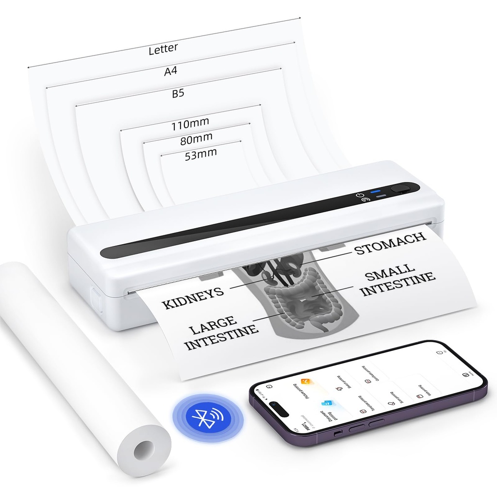 BORN4SHIP Portable Wireless A4 Printer, Bluetooth Inkless Thermal Printer Compatible