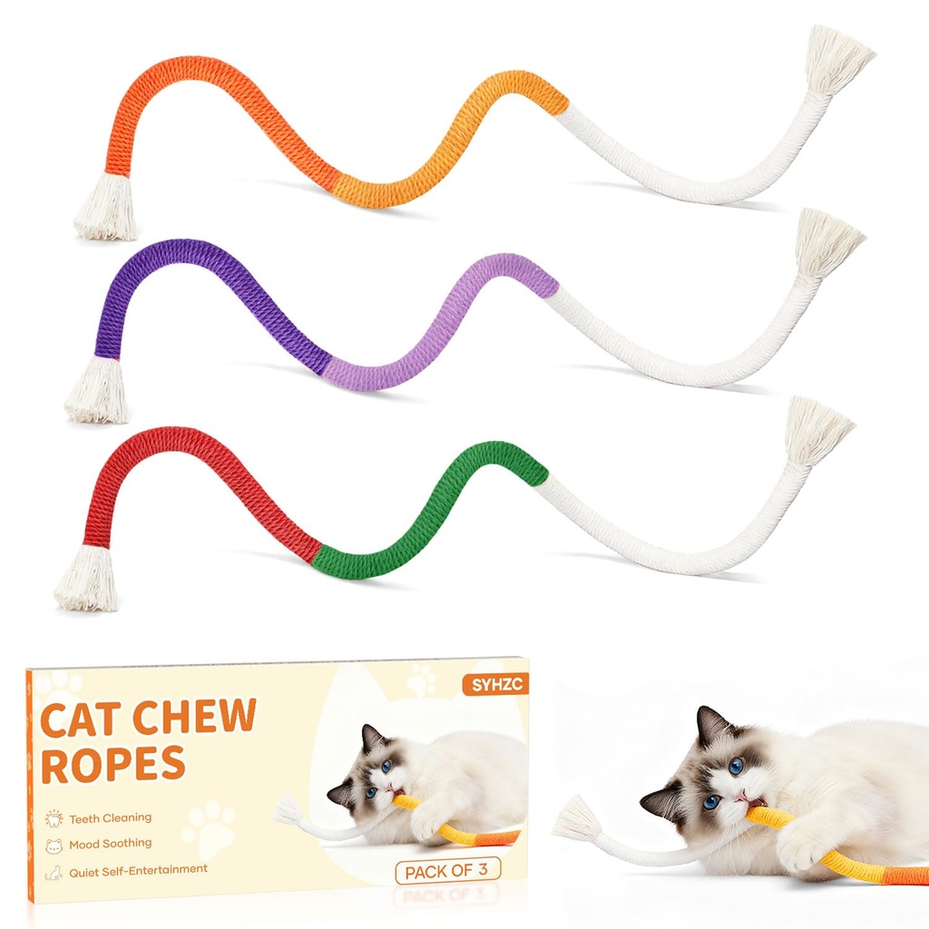 SYHZC Cat Chew Rope & Kitten Teething Toys Ã”Ã‡Ã´ 3 Pack (27 Inch) | Safe Cotton Cat Chew T