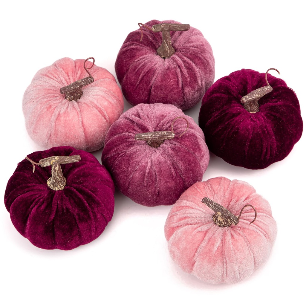 Oairse Autumn Pumpkins Decoration for Home, 6PCS Velvet Fake Pumpkin Decor for Fall Harvest