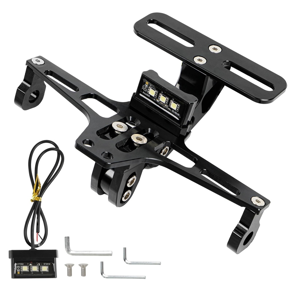 DREAMIZER Universal Motorcycle License Plate Frame Adjustable with License Plate Light for
