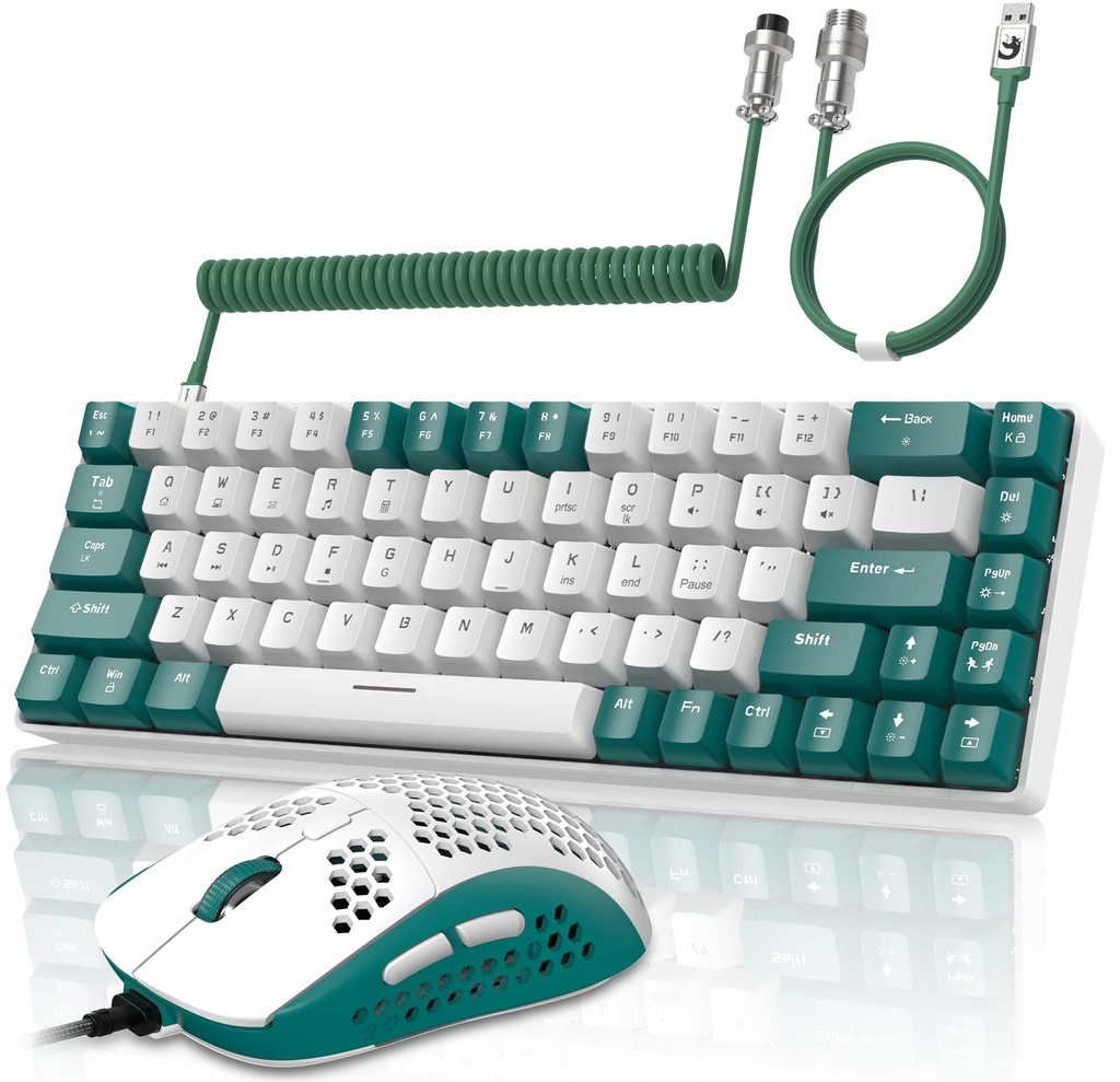 YINDIAO T8 60% RGB Gaming Keyboard and Mouse Combos+Coiled USB C Cable,Wired Mechanical Keyboard