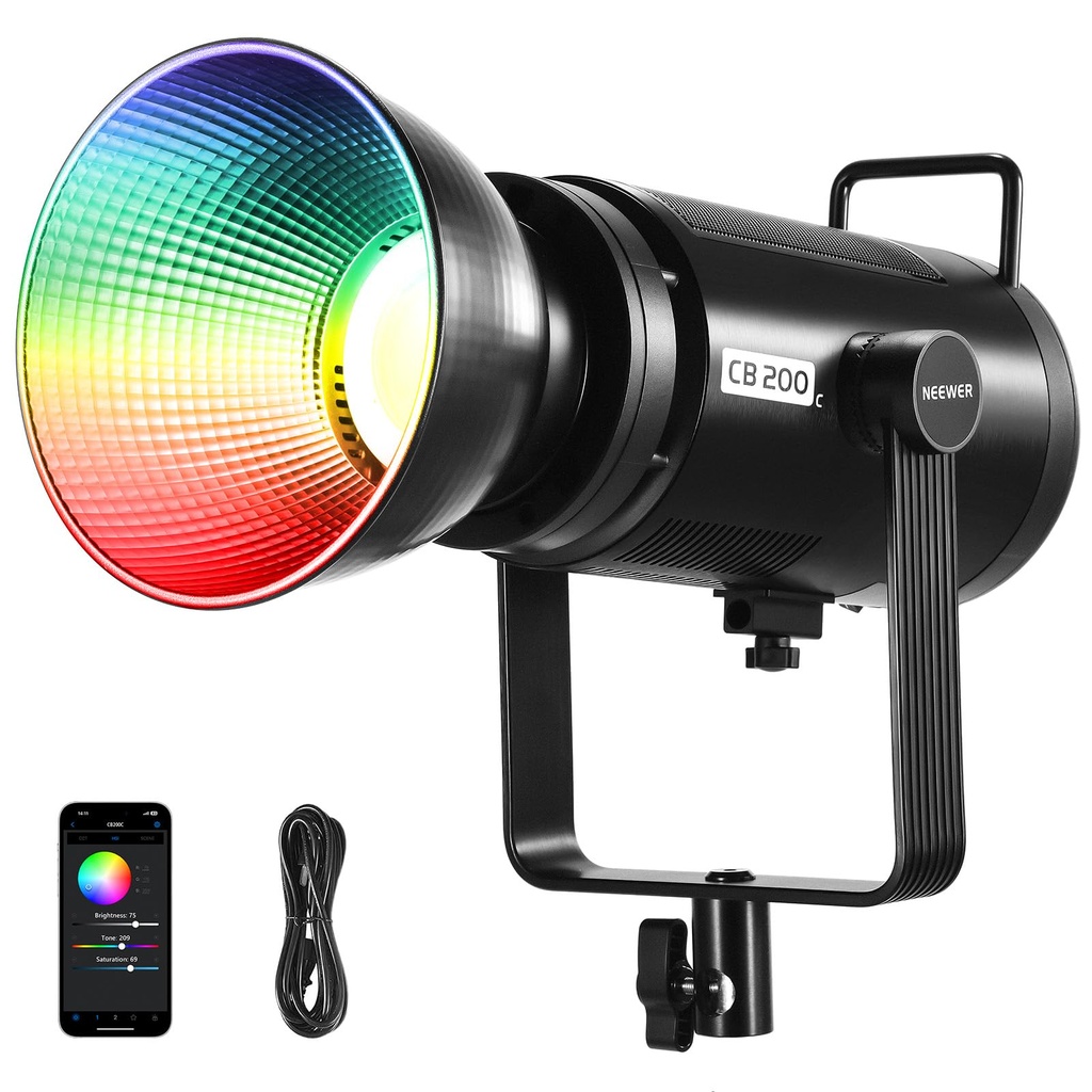 NEEWER CB200C 200W RGBWW COB LED Video Light, APP/2.4G 360 Colour 2500K-7500K