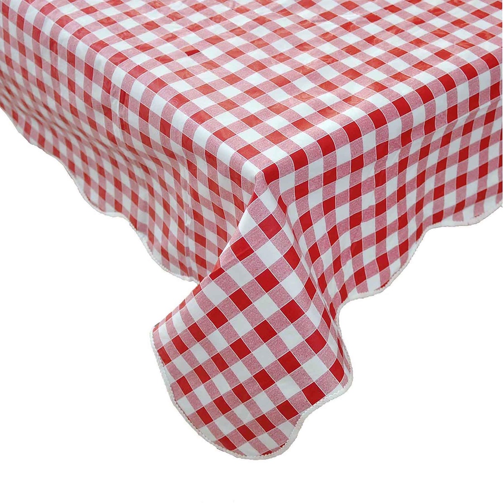 PlentifulHome Red and White Checkered Vinyl Tablecloth with Flannel Backing for Picnic/Part