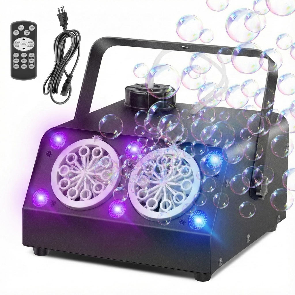 Yunova Bubble Machine with Remote & Timer, Dual Nozzle Electric Blower with 34oz Solution,