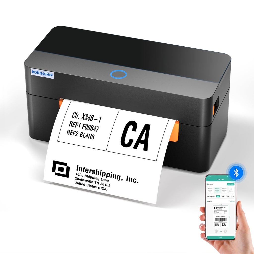 BORN4SHIP 4x6 Portable Label Printer, Bluetooth Thermal Shipping Label Printer for Packages
