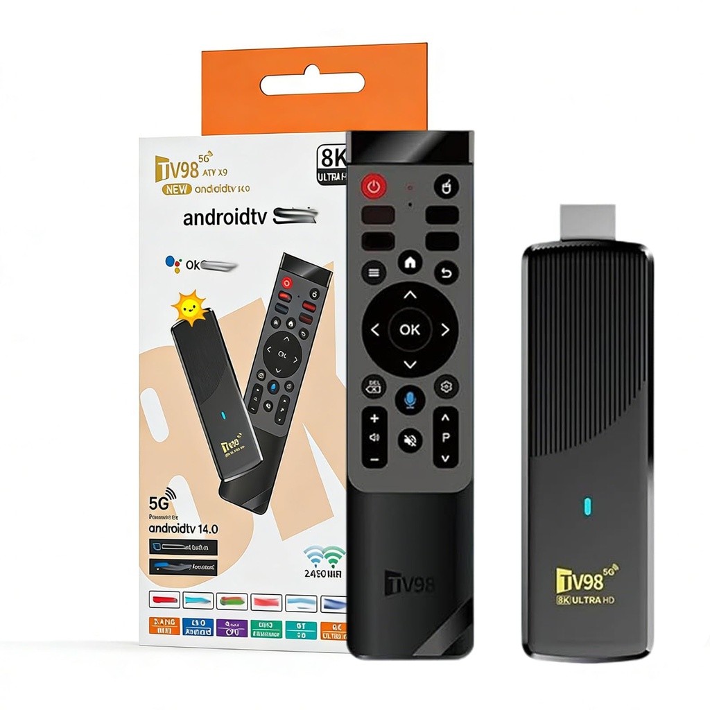 Streaming Android 14.0 TV Stick Supports 2.4G/5G Wi-Fi Bluetooth, Voice Remote, HDMI, 5.0 A