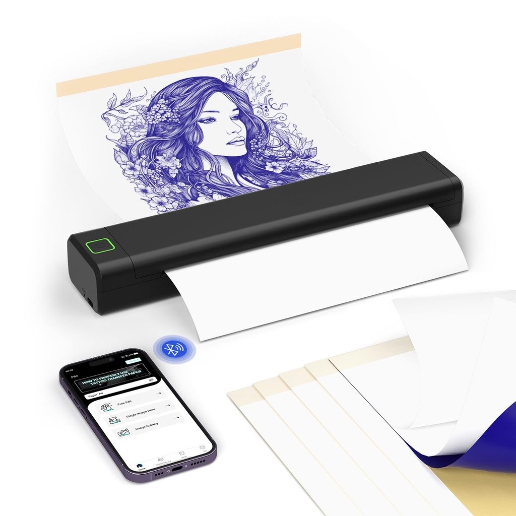 BORN4SHIP P84 Portable Bluetooth Thermal Tattoo Stencil Printer, A4 Thermal Printer