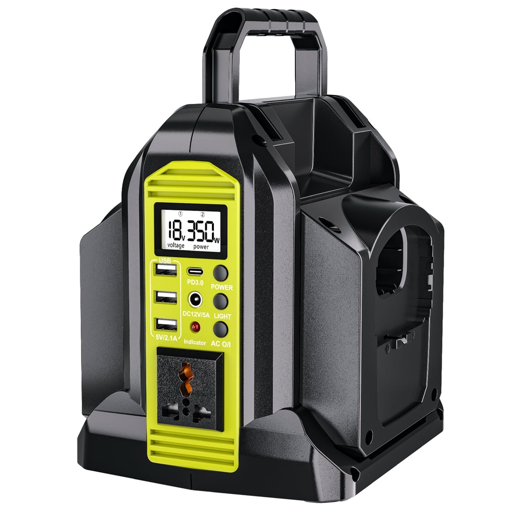2-Ports 350W Power Inverter for Ryobi 18v Battery, Portable DC 18V to AC 220-230V Outdoor