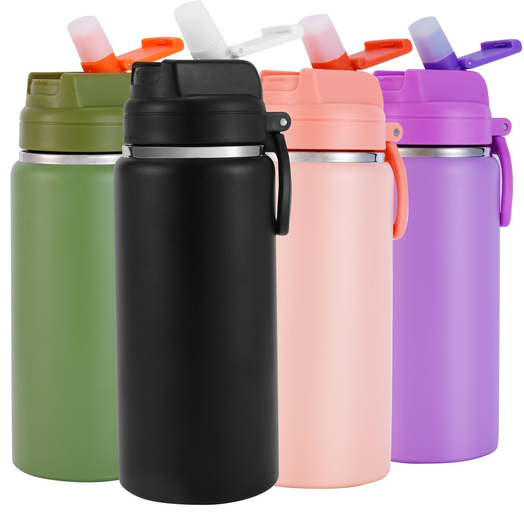 SUPPRUI Insulated Water Bottles,600ml Stainless Steel Water Bottle with Straw,Metal Water B