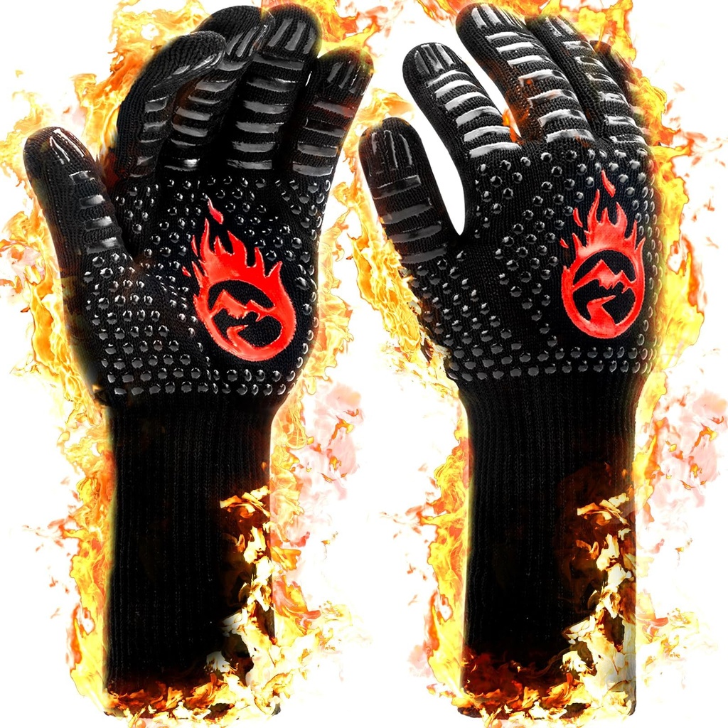 BBQ Gloves, 800Ã”Ã¤Ã¢ Upgraded Heat Resistant Oven Gloves with Fingers, Fireproof Gloves Hea
