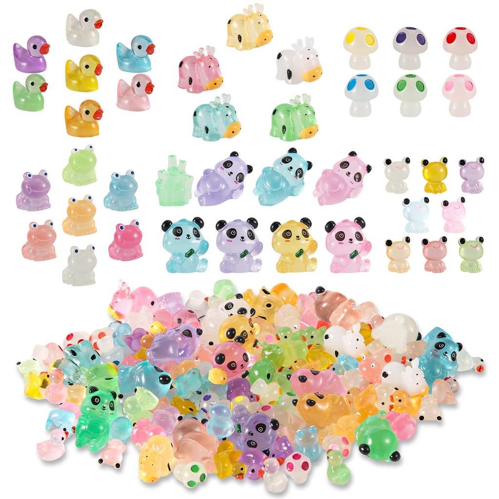 111pcs Glow Resin Animals, Luminous Miniature Mini Resin Figurines Glow in the Dark Duck Pa