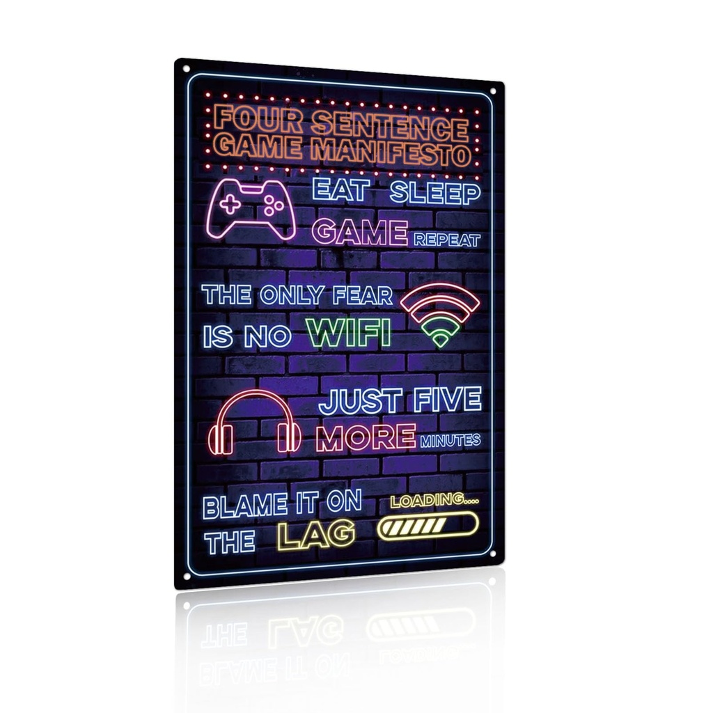 Funny Gamer Sign Printed Neon Gaming Metal Poster Boys Gaming Room Gift Gaming Room Wall Do