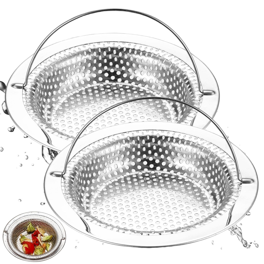 BieMian 2 Pcs Kitchen Sink Strainer Basket, Stainless Steel Sink Food Catcher, Anti Cloggin