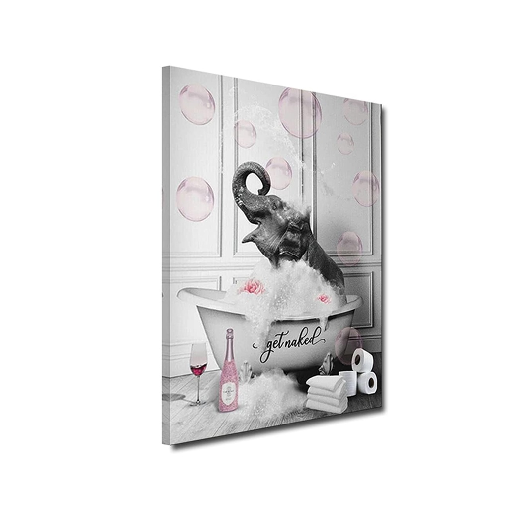 ZHONGYUTONG Bathroom Wall Art-Elephant In Bathtub with Pink Bubbles Funny Animals 