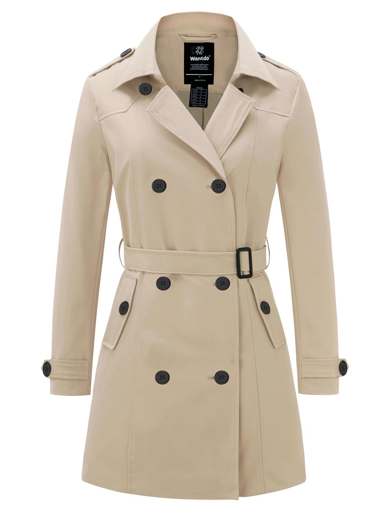 Wantdo Women's Lightweight Outdoor Coat Warm Trench Coat Double-Breasted Coat Ladies Slim 