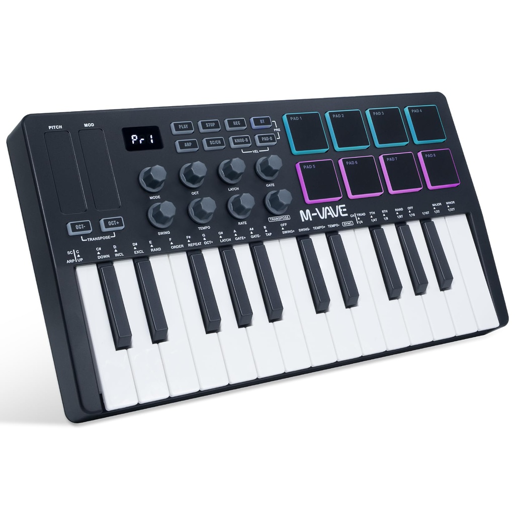 M-VAVE 25 Keys 8 Backlit Drum Pads MIDI Keyboard Professional Beat Maker and Keytar
