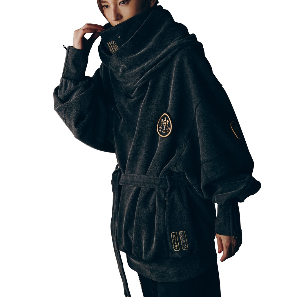 XYXIONGMAO Men's Black Futuristic Techwear Streetwear Hoodies Japanese Hip Hop Kanji Design