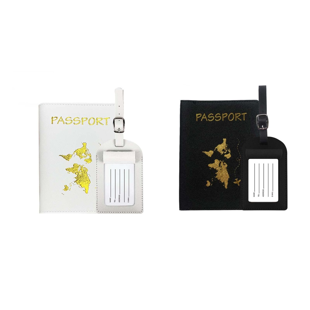 Jatidne Passport Cover and Luggage Tag World Map Pattern Passport Holder Travel Wallet and S