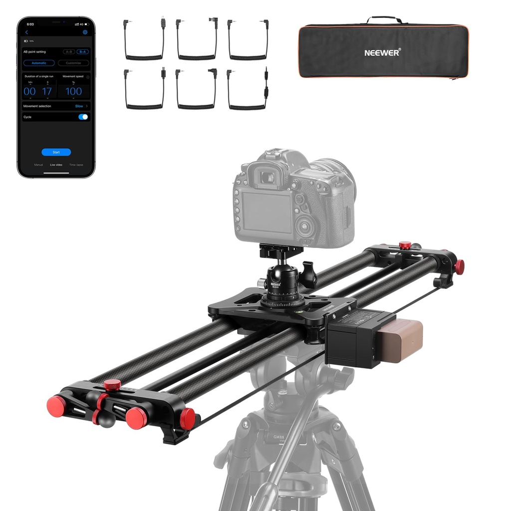 NEEWER 31.5"/80cm Motorized Camera Slider, DSLR Carbon Fiber Dolly Rail Slider with App 