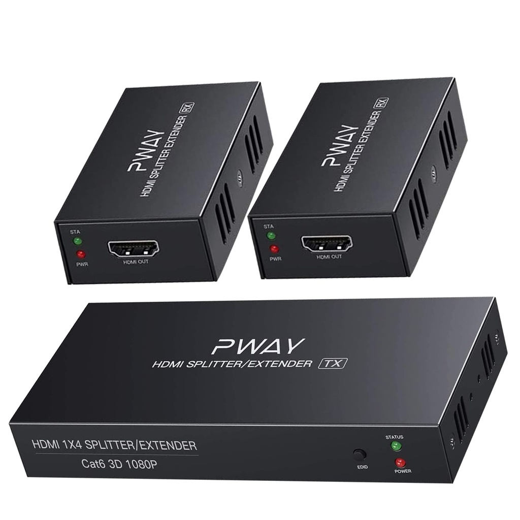 PW-HTS0102(POC) HDMI Splitter Extender 1X2 Port Over Cat5e/Cat6 Ethernet Cable No delay Up to 50m/165ft