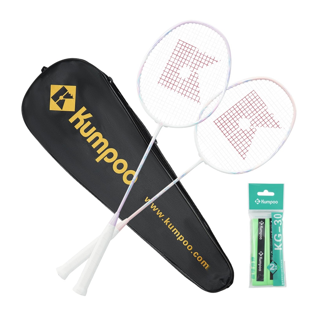 KUMPOO Badminton Racket Set with 2 Carbon Shaft Rackets, Grip Tapes, 1 Carry Bag, 3U-87g 