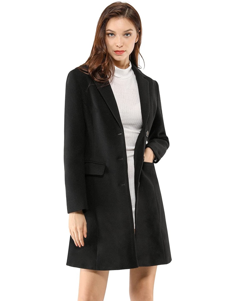 Allegra K Women's Notched Lapel Single Breasted Outwear Winter Coat Blacks (M)