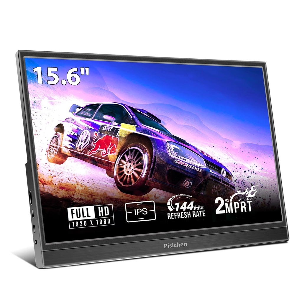 Pisichen Portable Monitor, 15.6 Inch 144Hz FHD 1920—1080P IPS Gaming Display, HDR Screen