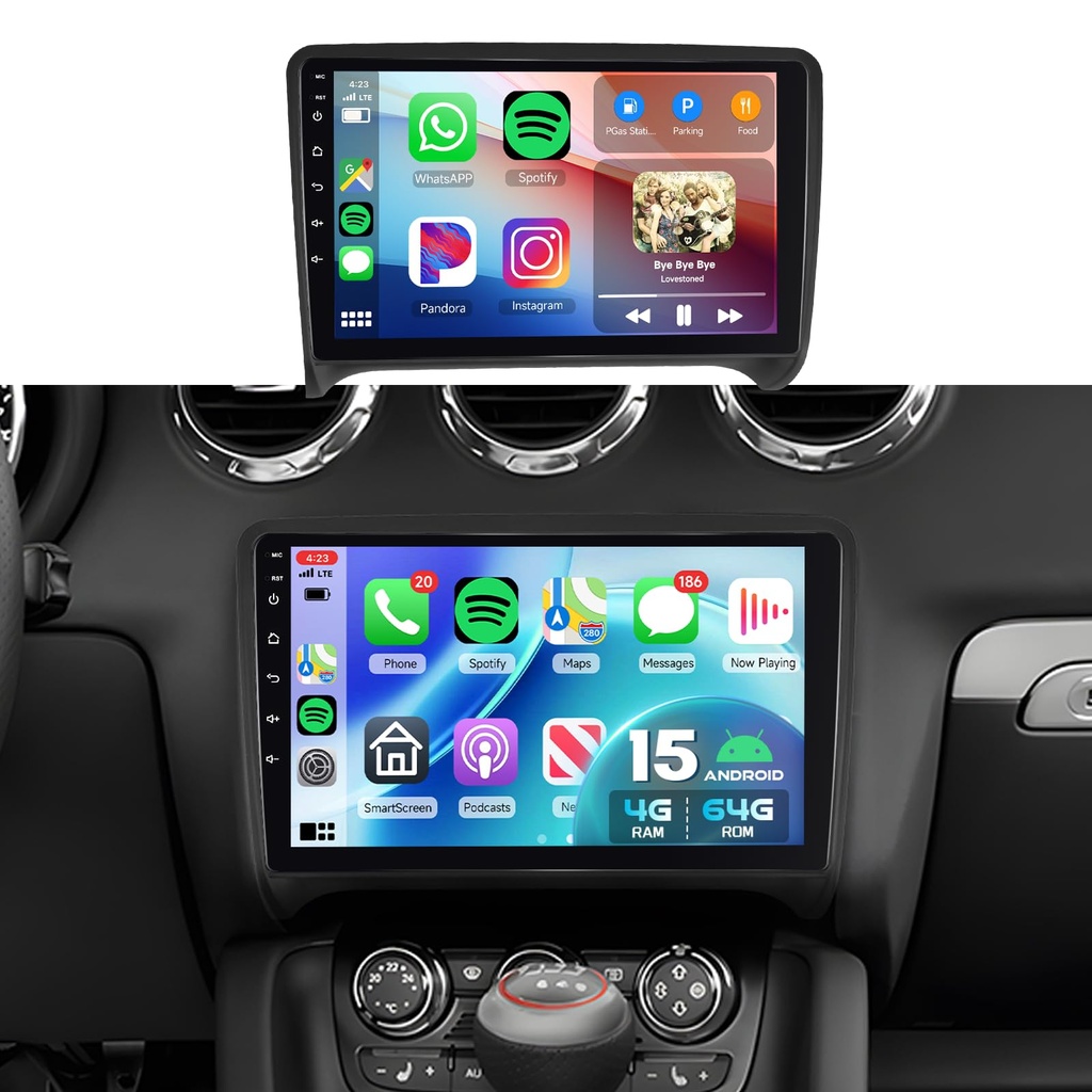 Inefala 4+64G Radio for Audi TT MK2 (8J) 2006-2014 CarPlay Stereo Android 15 IPS 9" Touchscreen