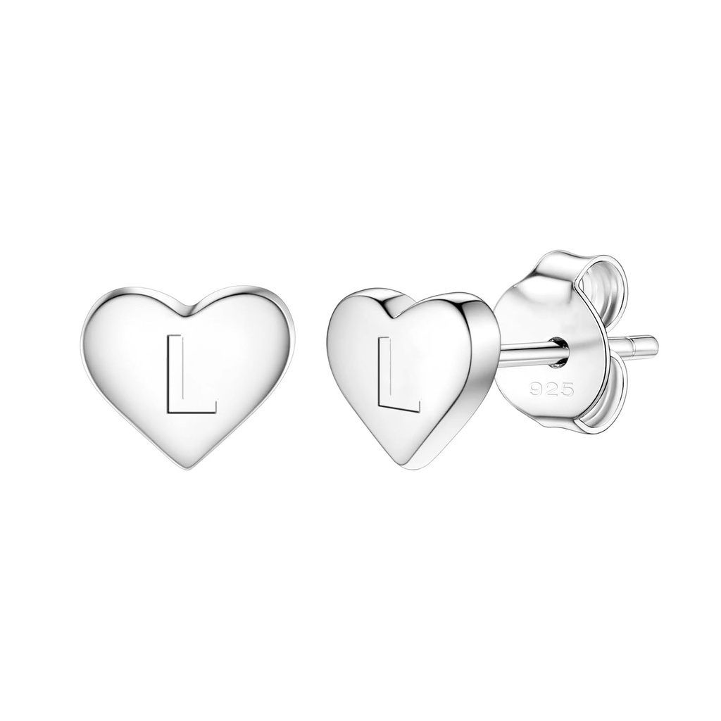 Delicate S925 Silver Heart Pendant Earrings Gift 26 Letter Initial A-Z Stud Erarrings For W