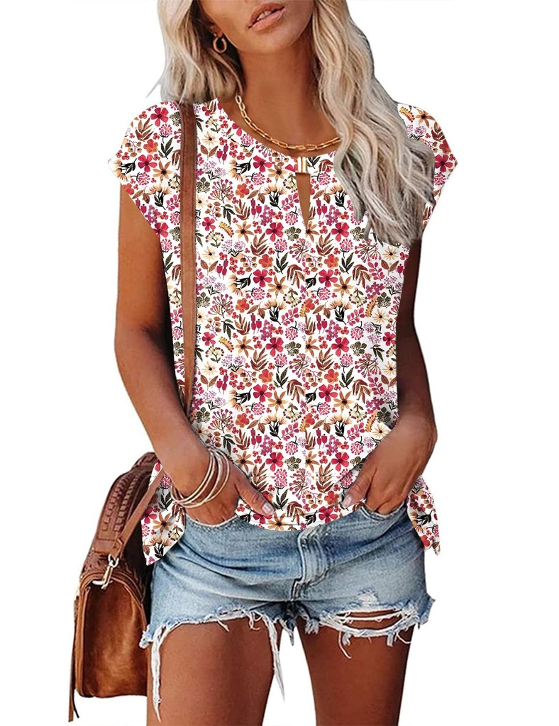 Rapbin Women Tops Short Sleeve T-Shirt Casual Loose Tee Summer V Neck Tank Tops Cap Sleeve