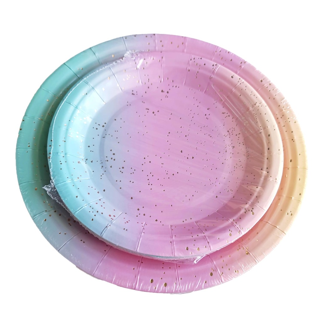 40pcs Pink Gradient Party Plates - 7 & 9inch Disposable Metallic Pastel Plates for Birthday