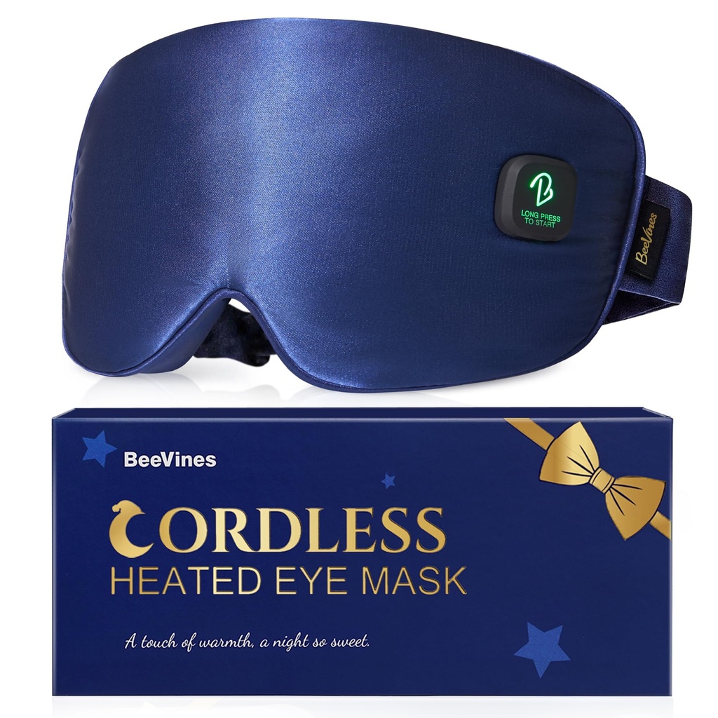 BeeVines Cordless Heated Eye Mask, Washable Heat Eye Masks for Dry Eyes Blepharitis, Light