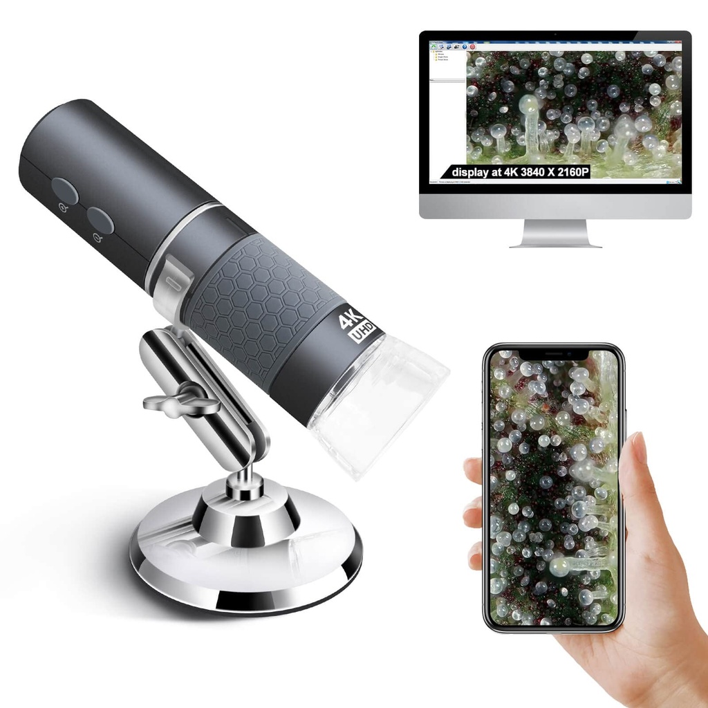Ninyoon 4K WiFi Microscope for iPhone/Android PC, 50 to 1000X USB Digital Microscope Wireles