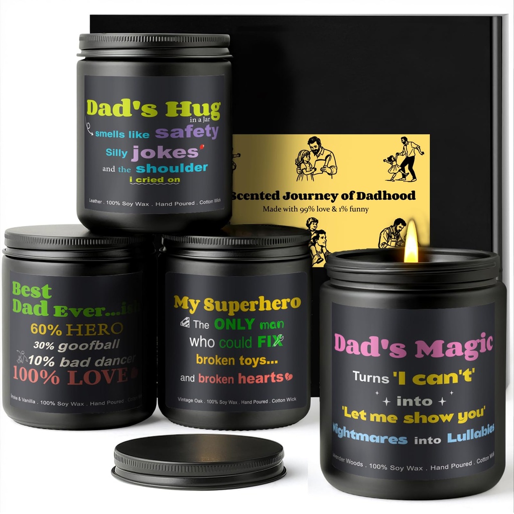 Scented Candles for Dad, 4 Packs Mens Candle Gifts from Daughter, Son - Father's Day Presen