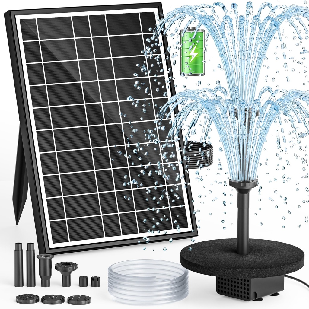 PONDIA Solar Fountain Pump with Battery Backup, 7.5W Solar Pond Pump Built-in Battery