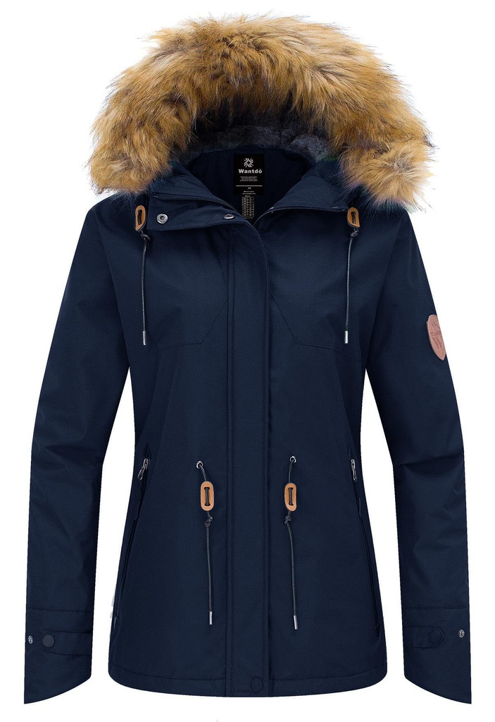 Wantdo Women's Hooded Waterproof Ski Jacket Thermal Fleece Coat Winter Outdoor Windproof 