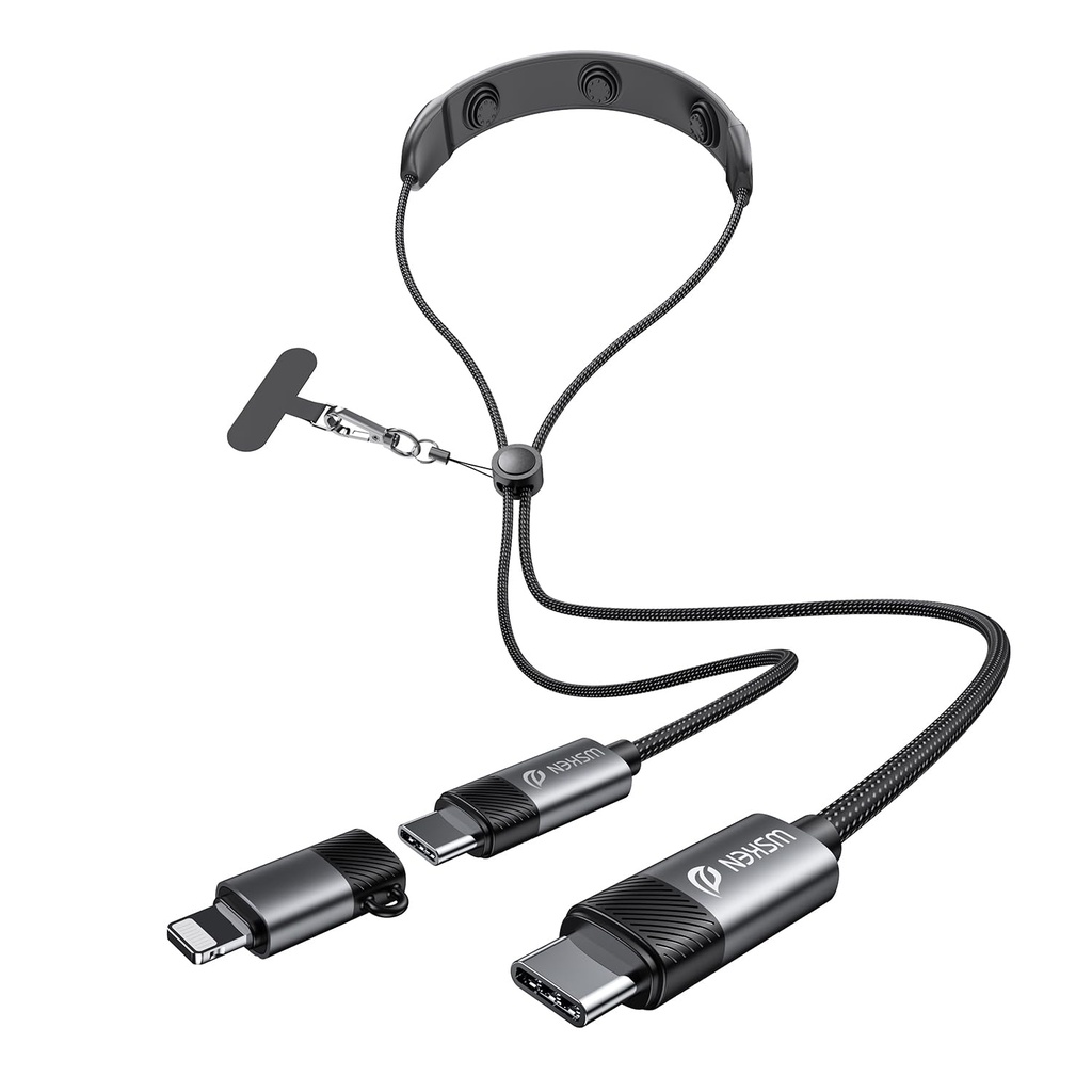 WSKEN Universal Phone Lanyard Charger Cable - USB C to USB C/Lightning 100W Fast Charging[N