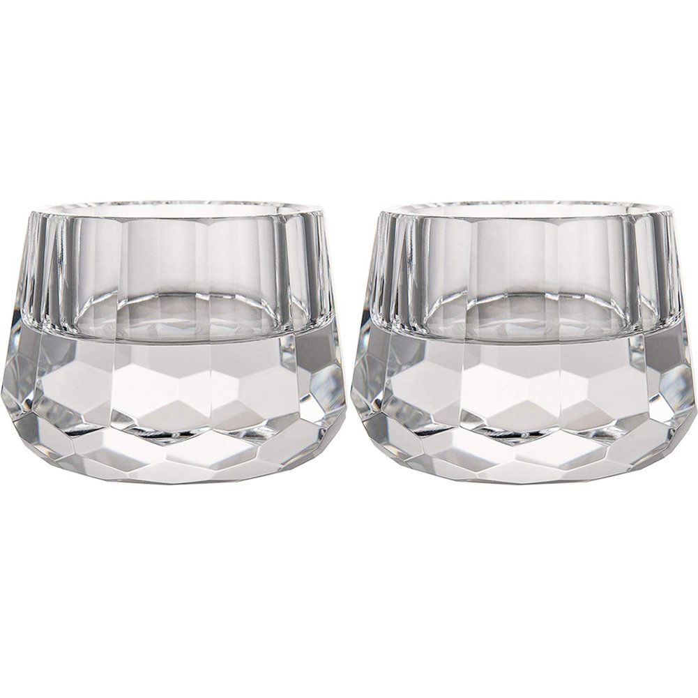 DONOUCLS Crystal Tealight Holder, Faceted Candelabra, Elegant Clear Candle Holder