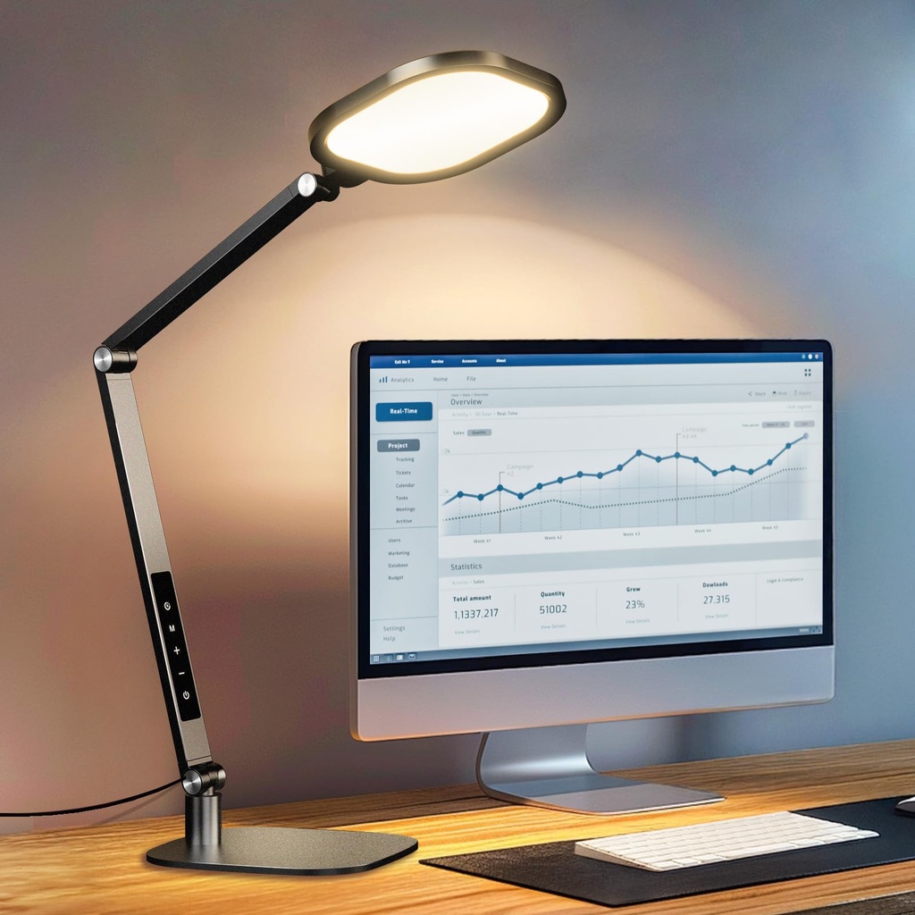 LitONES LED Desk Lamp with Swing Arm for Home Office,1200LM Dimmable Desk Light for Study