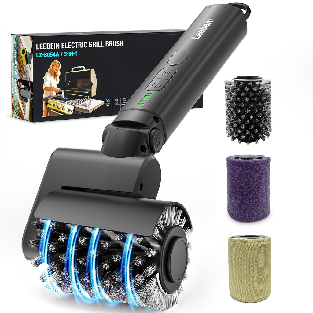 Leebein Electric Grill Brush for Outdoor, 2026 Upgraded BBQ Grill Cleaner with 3 Replaceable
