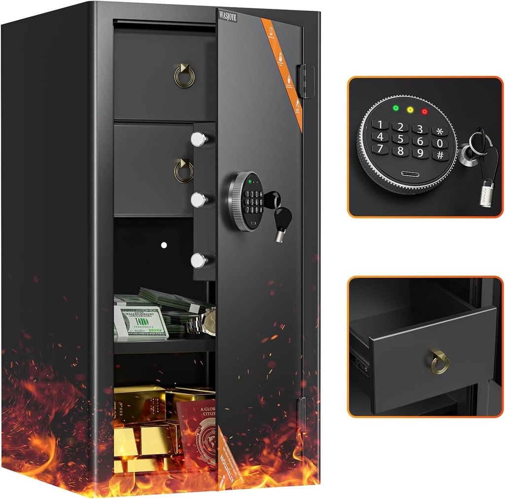 WASJOYE 103L Large Cabinet Safe Box-Home Security Safe Box with Digital Keypad Safety Key L