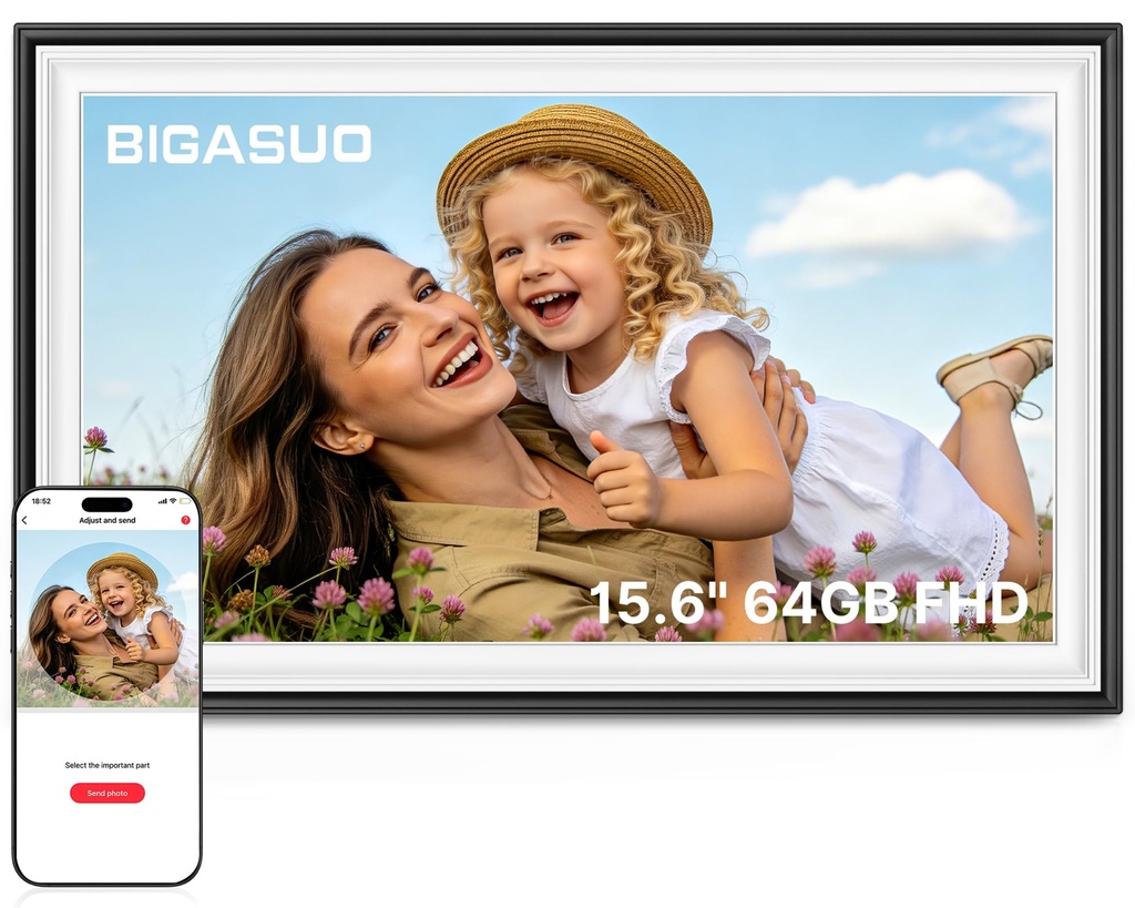 64GB 15.6" Frameo Digital Photo Frame WiFi Black White - 1920 * 1080P FHD IPS Touch Screen L