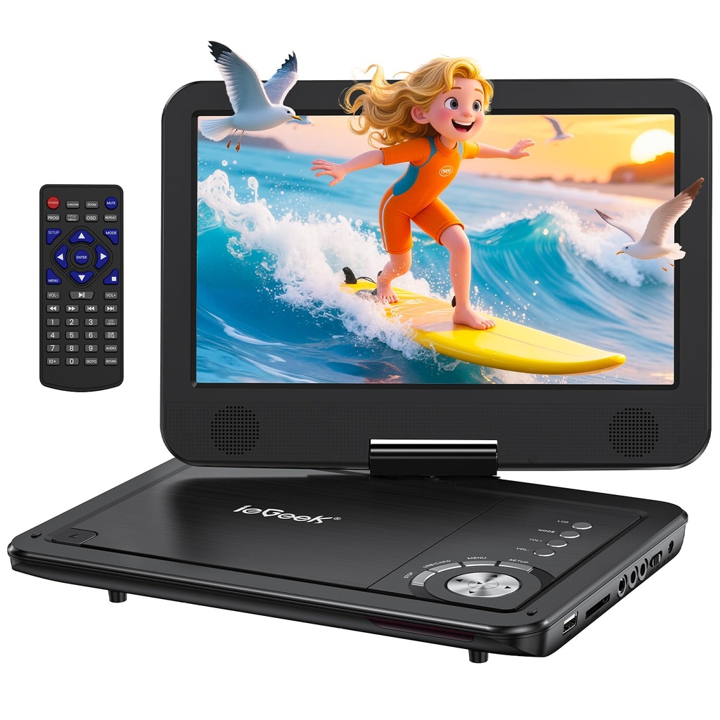 ieGeek 12.5" Portable DVD Player with 10.5" HD Swivel Screen, 5 Hrs Battery, Car Travel DVD