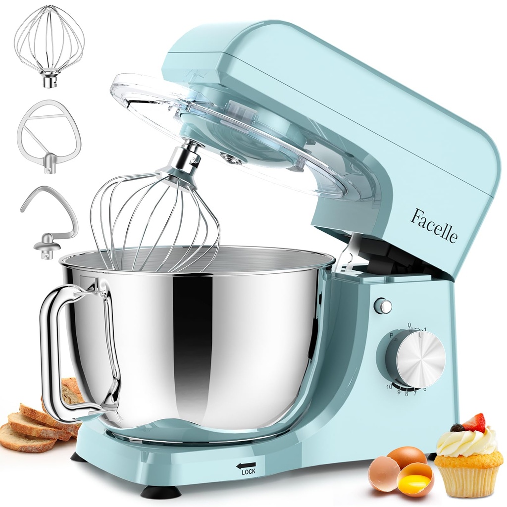 Facelle Stand Mixer, 1500W Electric Kitchen Mixer, 10 Speeds Food Mixer with Pulse, Attachme
