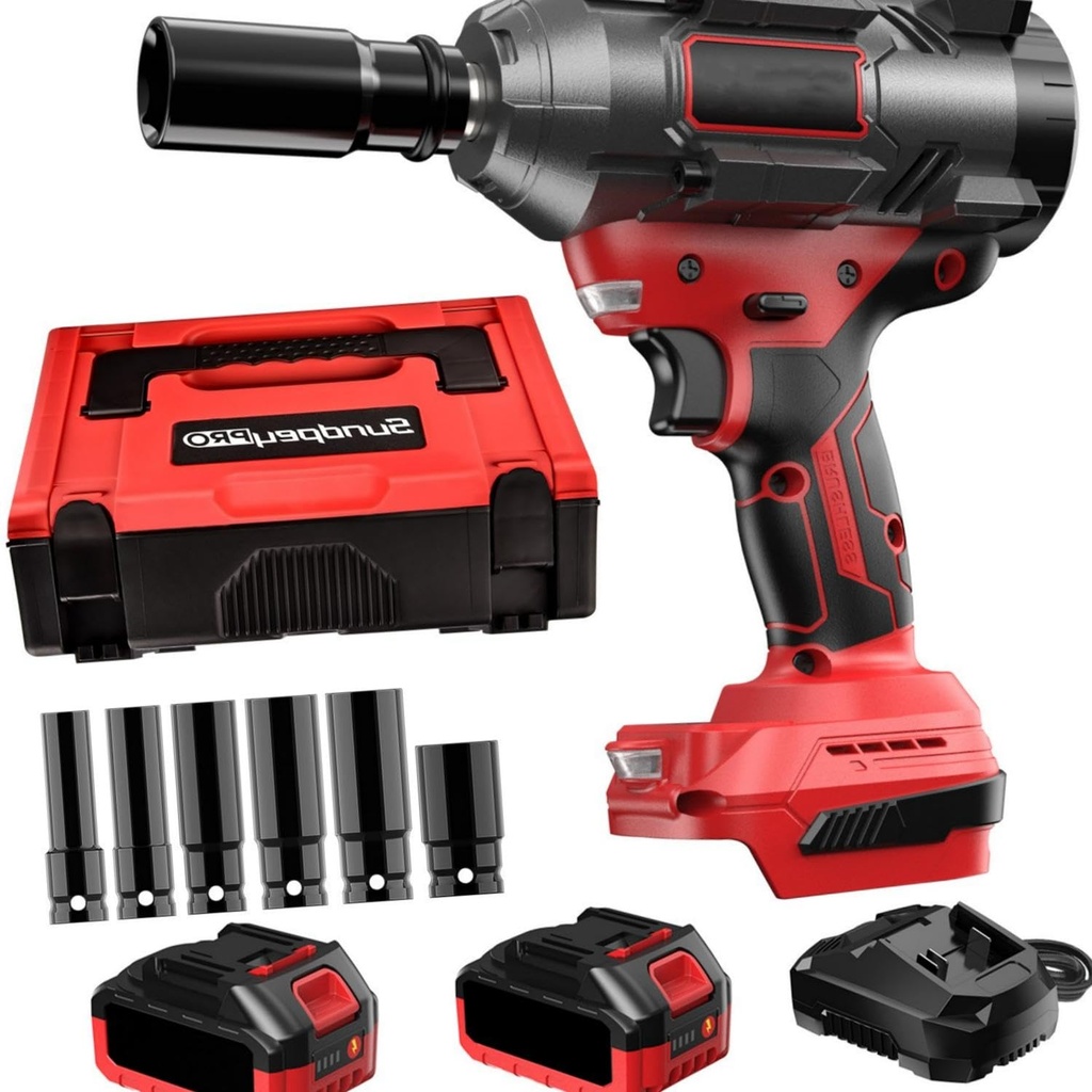 SundpeyPRO Cordless Impact Wrench with Battery and Sockets for Lug Nut