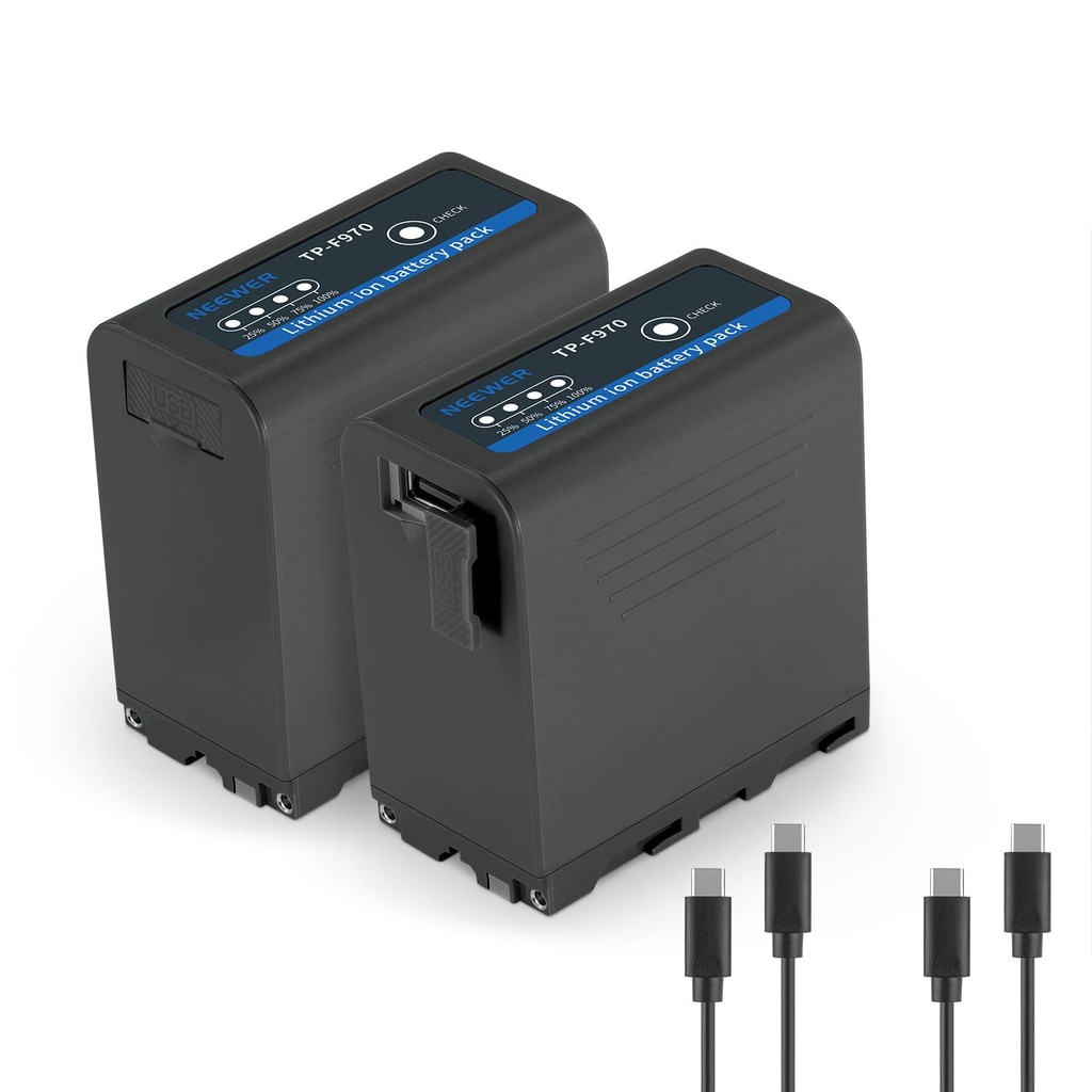 Neewer 2Pcs NP-F970 Replacement Battery, 7800mAh Rechargeable USB C, Compatible with Sony N